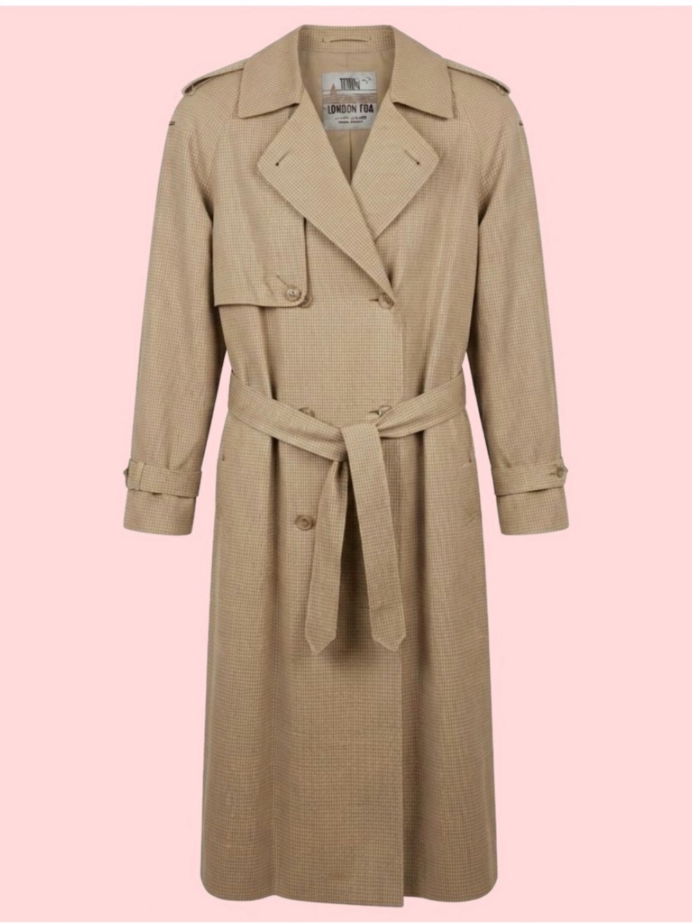 🕵️‍♀️ Vintage Towne by London Fog Trench Coat — Tan Houndstooth 🧥 Sz 16 Office
